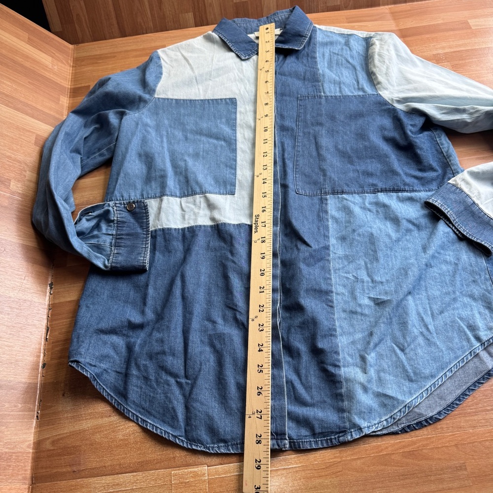 Stellah patchwork denim cotton button up blouse s… - image 4